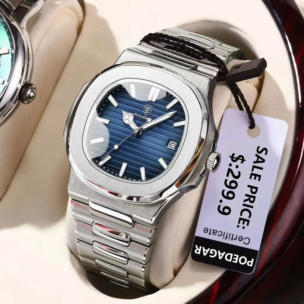 POEDAGAR Luxus Casual Uhr Top Marke Fashion Square Zifferblatt Edelstahl Kalender Leuchtende Wasserdichte Männer Uhr Männliche Uhr + Box