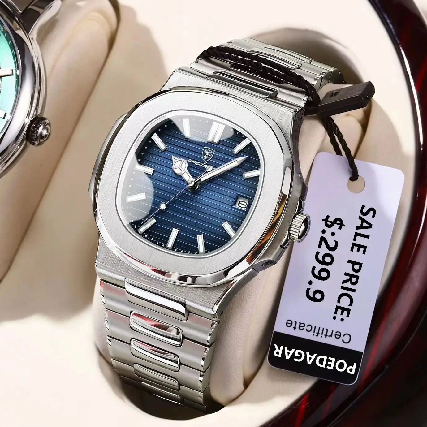 POEDAGAR Luxus Casual Uhr Top Marke Fashion Square Zifferblatt Edelstahl Kalender Leuchtende Wasserdichte Männer Uhr Männliche Uhr + Box