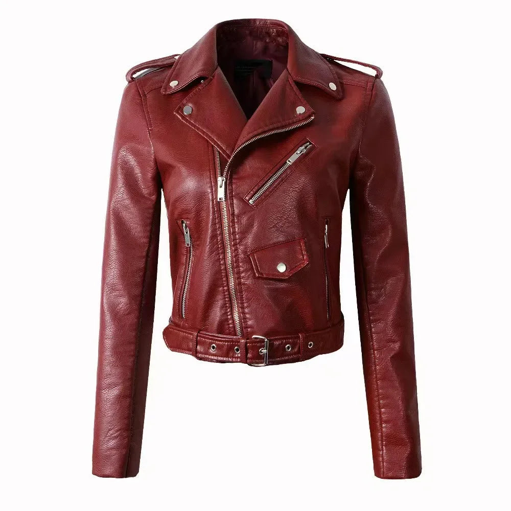 Damen-PU-Lederjacke, schmale Passform, Motorrad, gewaschener Reißverschluss, Oberteil, Herbst-Winter, modische Oberbekleidung, lässiger Stil, volle Ärmel