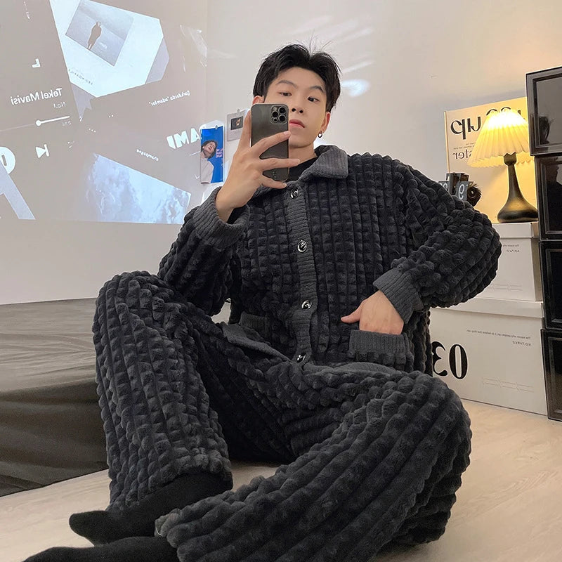 Neueste männer Winter Verdicken Warme Flanell Pyjamas Sets Männlichen Langarm Plus Größe Pyjamas Nachtwäsche Homewear Casual
