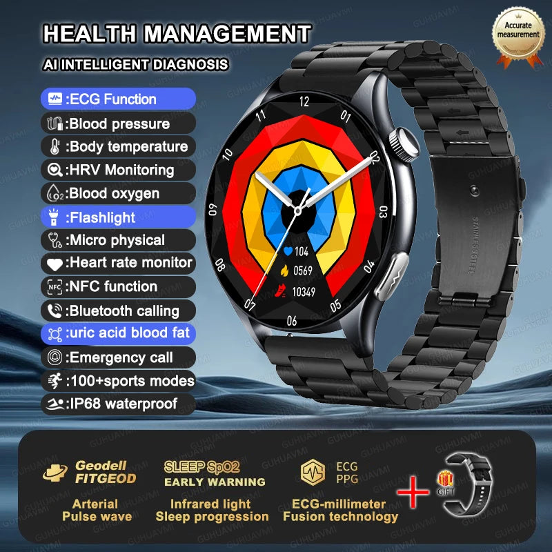2025, neue EKG + PPG, Gesundheitsdiagnose, Smartwatches, Männer und Frauen, Uhr, Harnsäure, Lipid, BP, Herzfrequenz-Tracker, NFC, Sport-Smartwatch, IOS