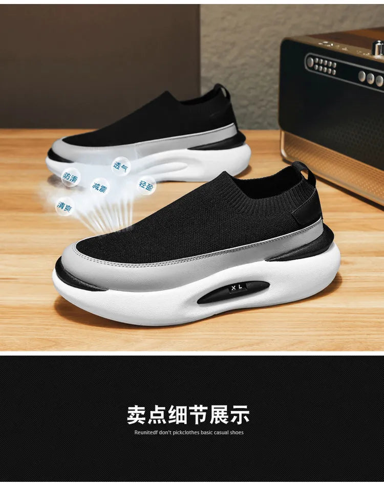 Herrensocken, atmungsaktives Mesh, Laufschuh, Sommersportschuhe, schwarze Slip-On-Slip-Ons, lässiger Fahrschuh für Herren, geeignet für den Außenbereich
