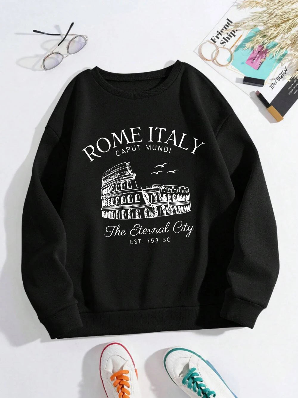Colosseum Rome Italy Print Woman Sweatshirt Casual Crewneck Sportswear Y2K Loose Multicolor Pullover All-Match Fleece Clothing
