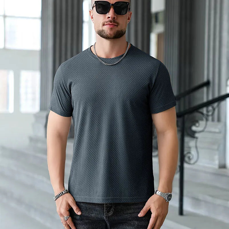 Lässiges Kurzarm-T-Shirt für Herren, 2025, neue Knochenblume, einfarbig, O-Ausschnitt, modisch, atmungsaktiv, bequem, Sommer, vielseitiges Oberteil