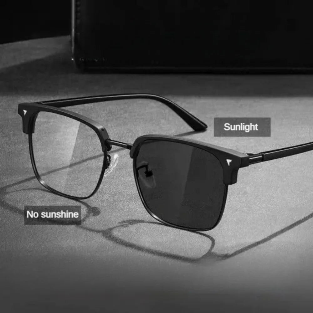 Photochrome Anti-Strahlungs-Blaulicht-Brille, quadratische Metallrahmen-Computerbrille für Damen und Herren, austauschbare Linse