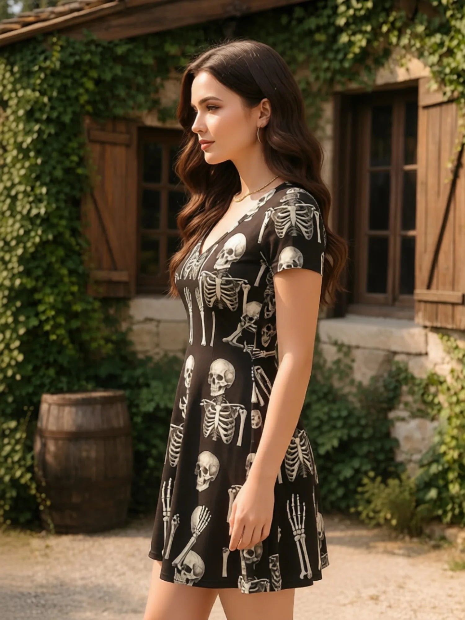 Damen-Kleid mit V-Ausschnitt und kurzen Ärmeln, Blumenmuster, lässig, für Wochenendreisen, Sommer, Sonnenkleid, Outfit, süß, modern, niedlich, frisch, Freizeit, Alltag, Party