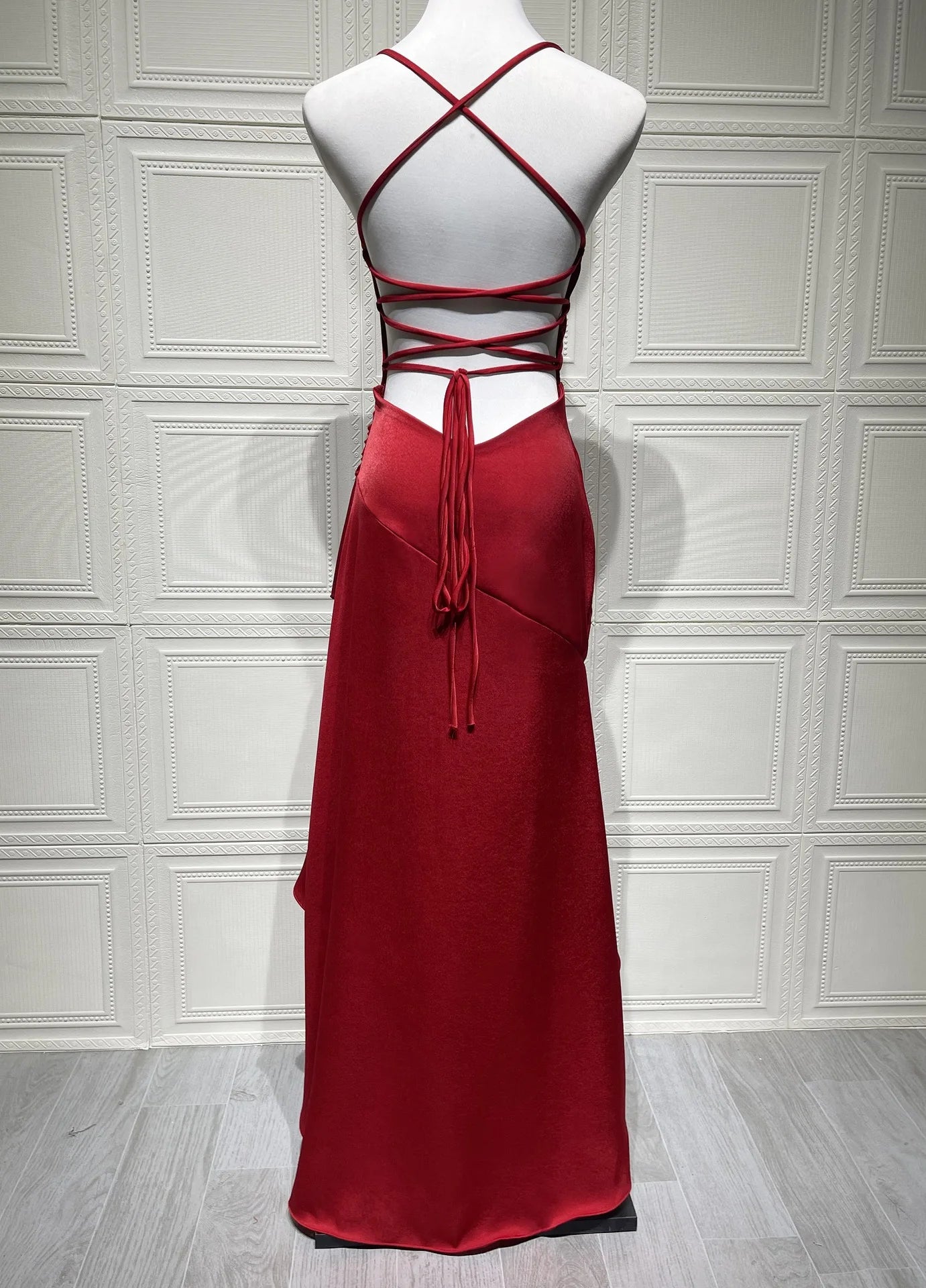 Sommer Kleider Für Frau Sexy Vestidos Schlank Backless Elegante Abendkleid Schlitz Einfarbig Spaghetti Strap Leace-up Temperament