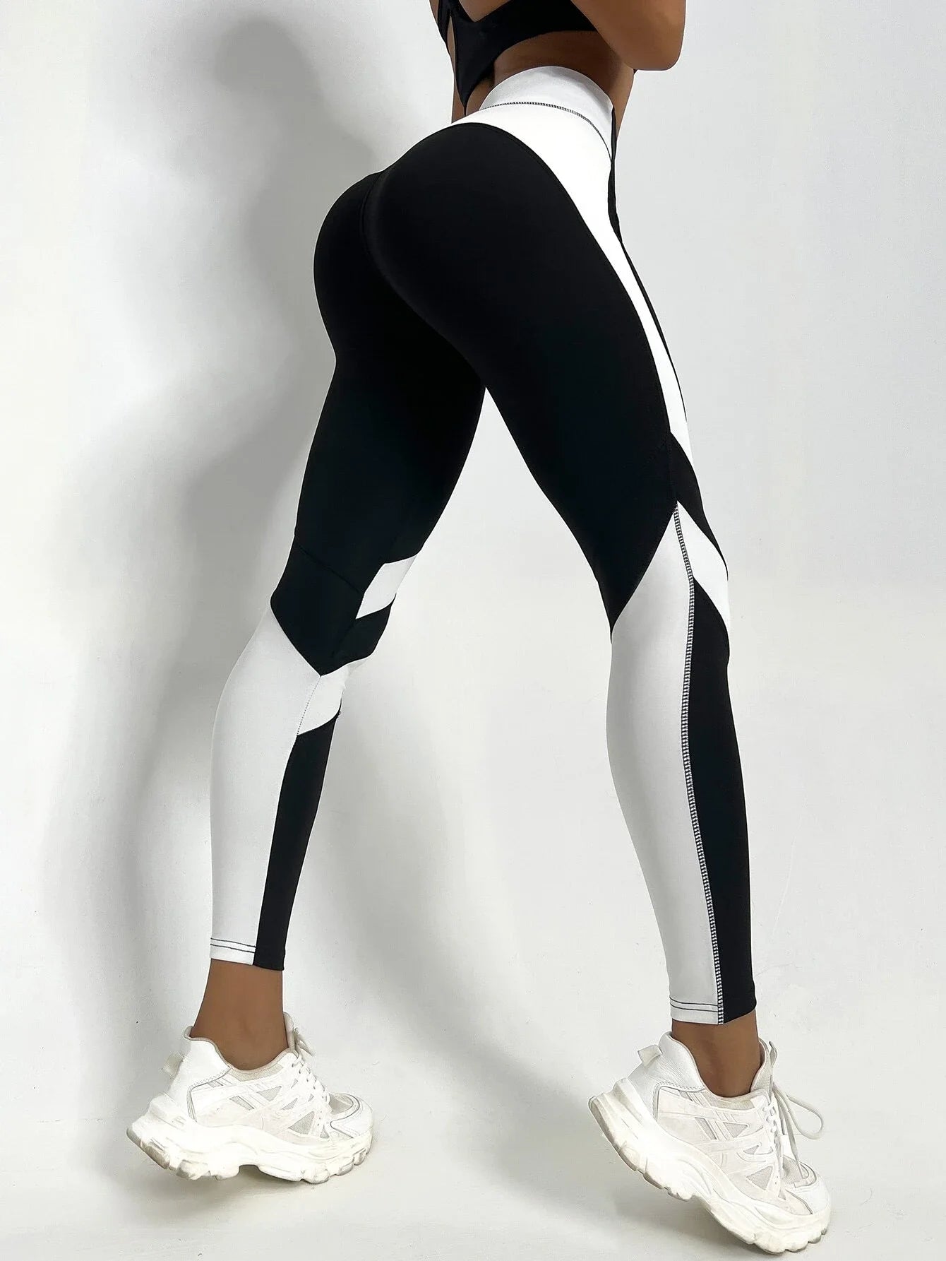 Zweifarbige Yoga-Leggings mit Bauchkontrolle, Sportstrumpfhose