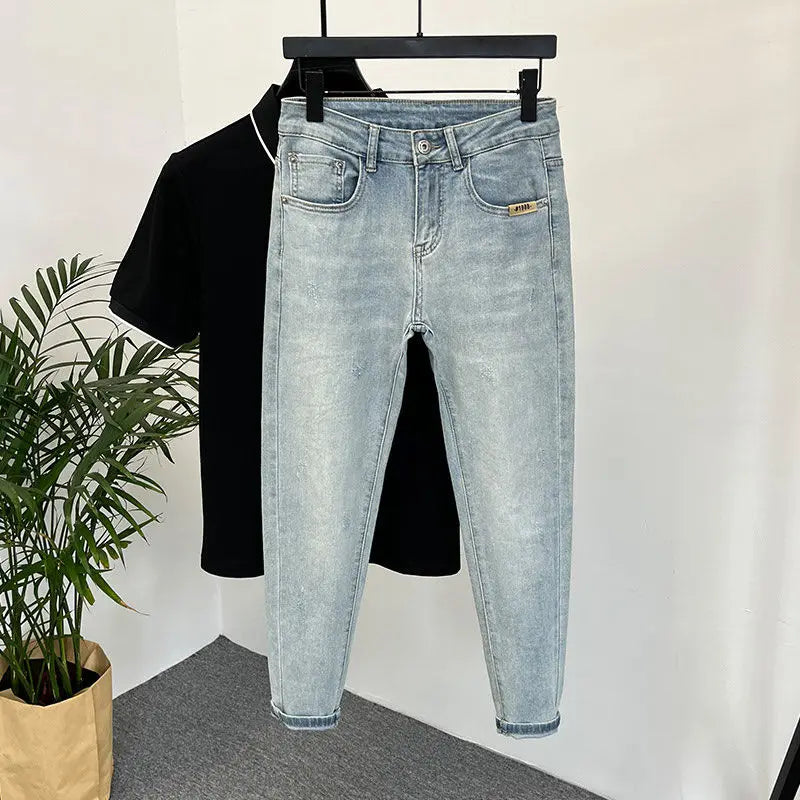 Jeans Herren Trendige Marke Helle Mode Jugend Freizeithosen Cowboy Einfache Ruffian Hübsche Schmal sitzende Röhrenjeans Männer