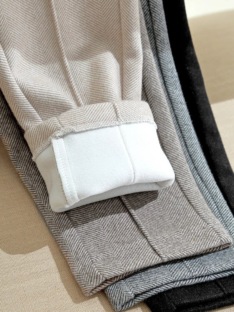 High Waist Wool Blend Pants Women Winter Thicken Plush Lined Harem Pantalones Office Casual Warm Ankle-length Woolen Spodnie