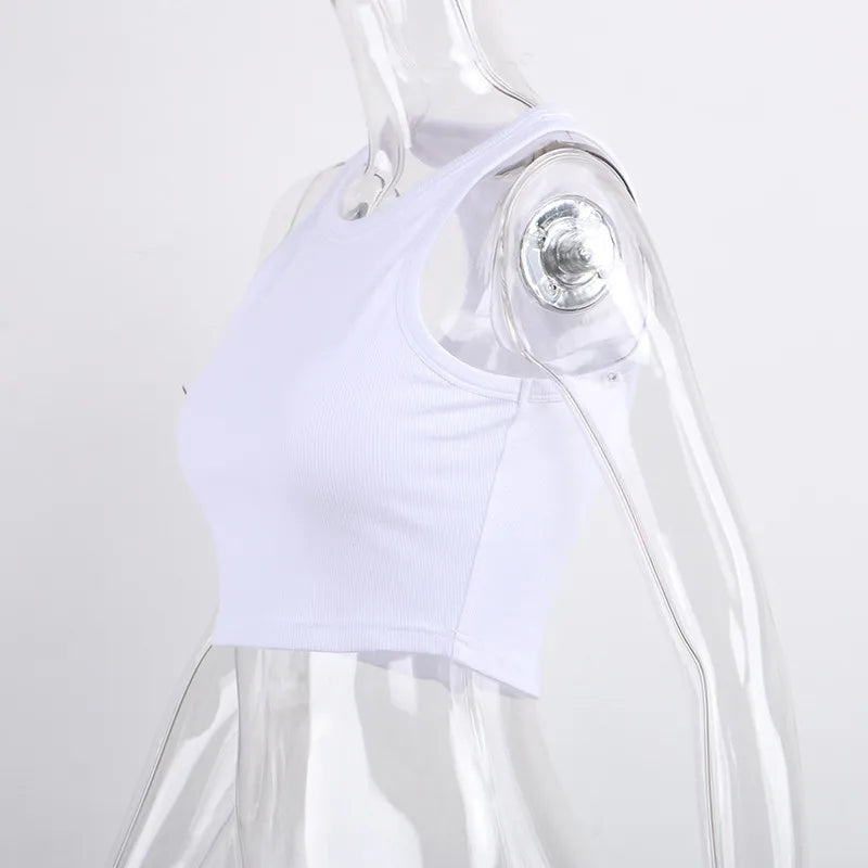 Rippstrick grünes Damen-Tanktop, Sommer, lässig, Basic, dünn, Weste, ärmellos, weiß, schulterfrei, Y2K, sexy Damen-Crop-Top
