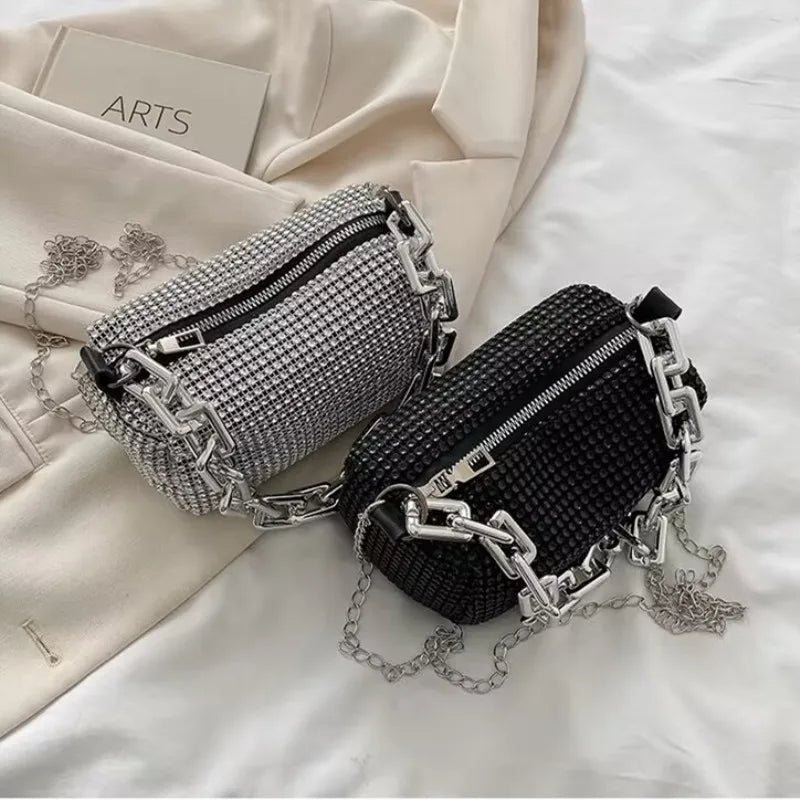 Allover-Beuteltasche mit Strasssteinen, Balltasche mit Glitzerkette, Mini-Umhängetasche für Damen (6,3 x 3,54) Zoll).