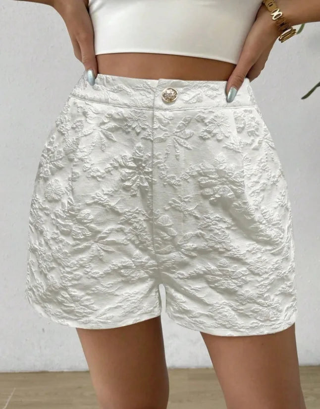 Damen Retro Jacquard High-Waist Straight Shorts – Atmungsaktive Sommer-Streetwear Hot Pants für Alltag und Urlaub