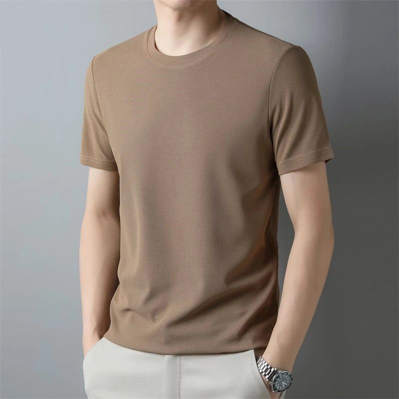 2024 Herren Neues Waffel-Rundhals-Kurzarm-T-Shirt Sommer Bequemes Top