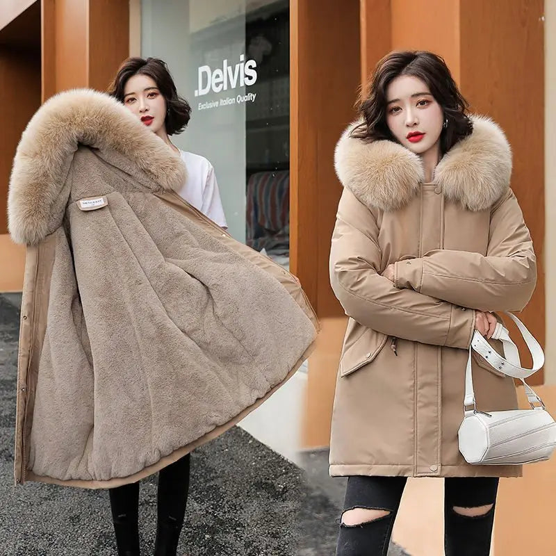 Frühling Parkas Frauen Mäntel Mittlere Länge Mantel Dicke Warme Mit Kapuze Kordelzug Jacken Splice Zipper Enge Taille Jacke Herbst Winter