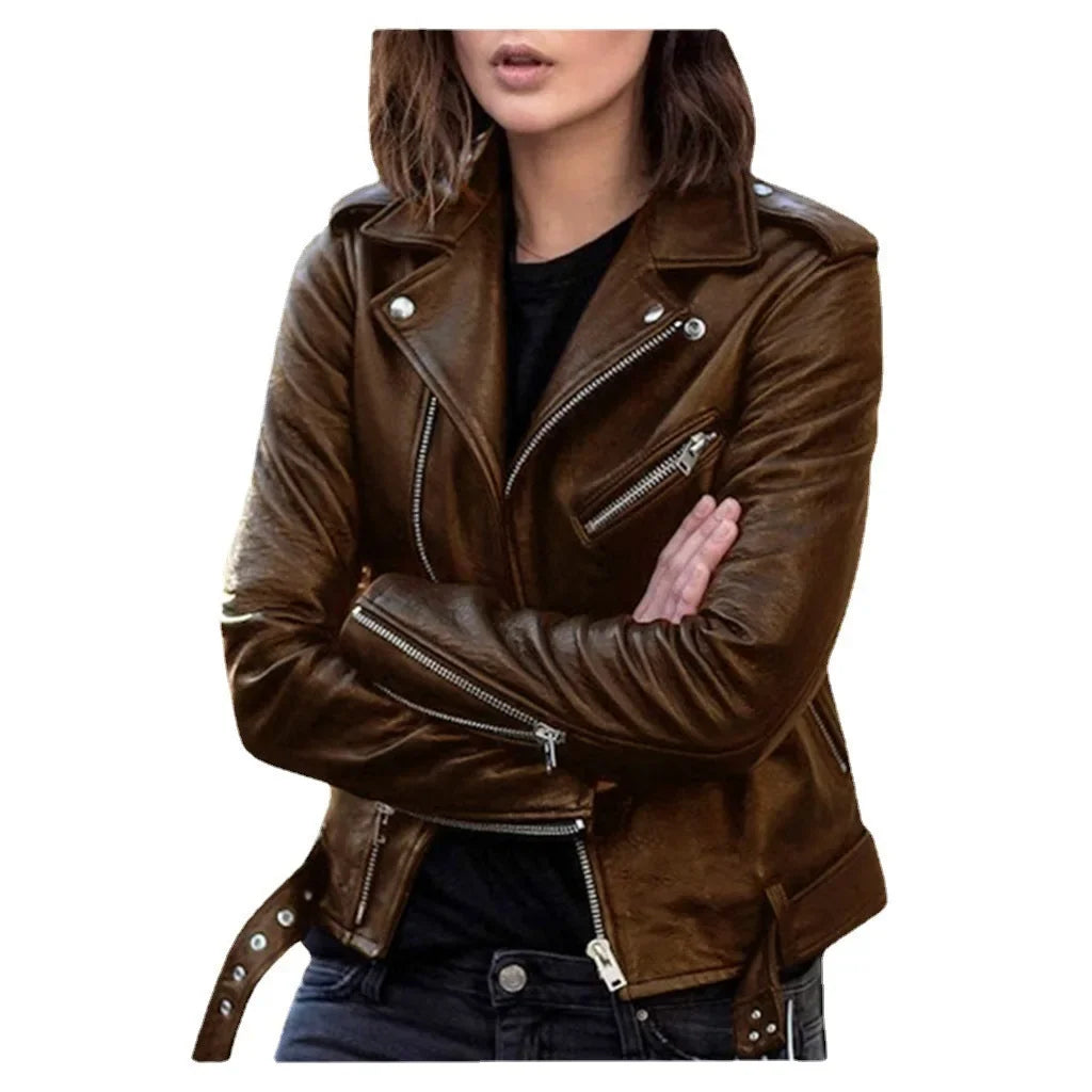 Spring Autumn plus Size Women's Short Biker Style PU Leather Jacket Slim Fit Winter Coat Female Fashion Outerwear Coat