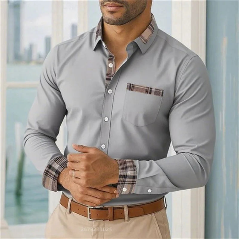 2025 men's lapel long-sleeved button-down casual shirt soft and comfortable daily vacation outdoor office high-quality tops
