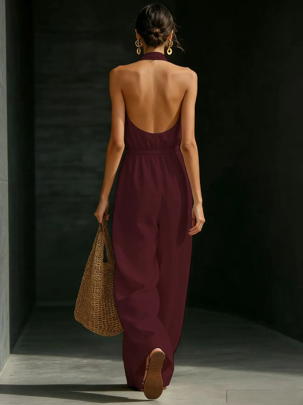 Damen 2026 Neuer V-Ausschnitt Neckholder-Jumpsuit – Designer-Overall im französischen Stil mit weitem Bein, schicker Büro-Casual-Einteiler
