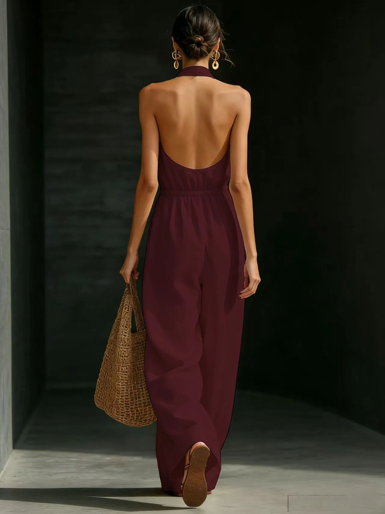 Damen 2026 Neuer V-Ausschnitt Neckholder-Jumpsuit – Designer-Overall im französischen Stil mit weitem Bein, schicker Büro-Casual-Einteiler