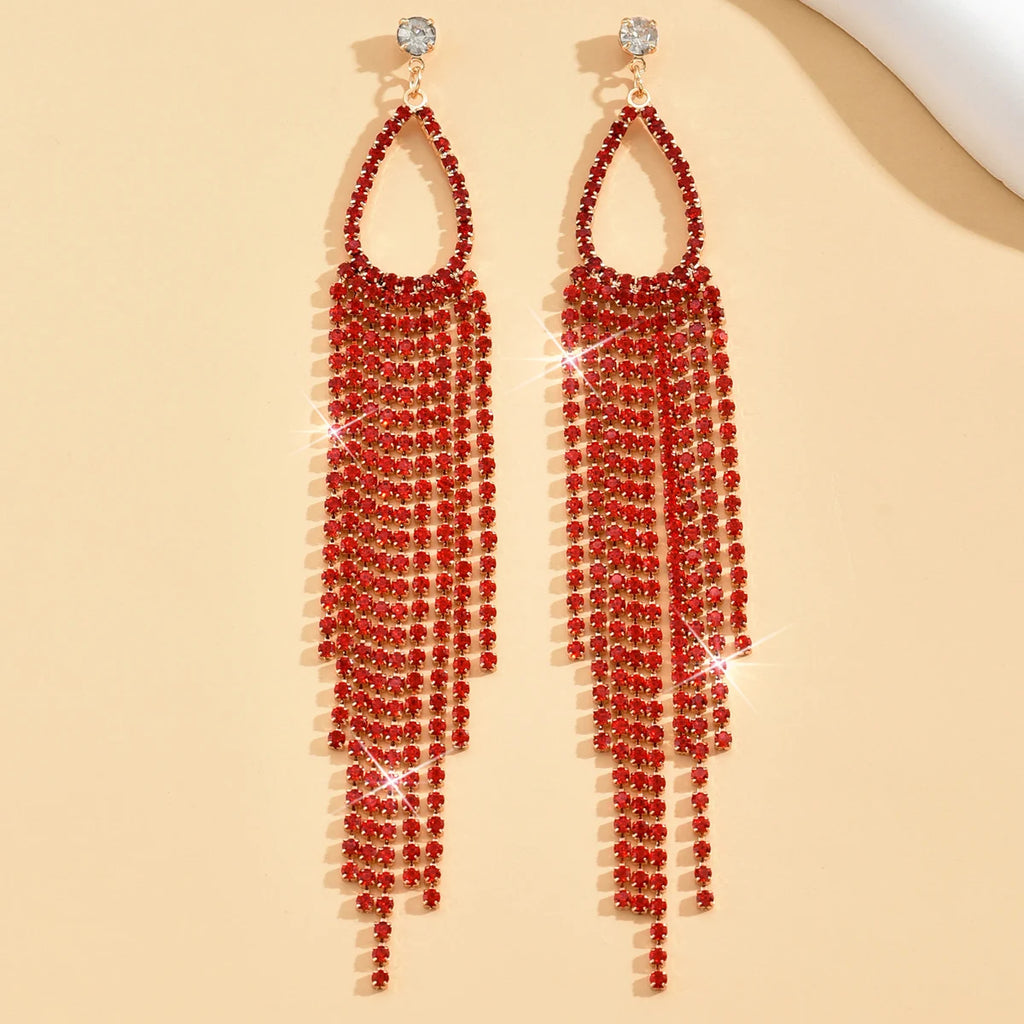 2pcs of women's jewelry rhinestone tassel earrings  luxurious fashion accessories for wedding parties