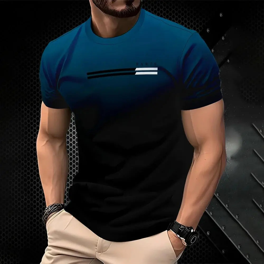 Das neue, schnell trocknende Herren-T-Shirt für den Sommer 2025, verfügt über einen lässigen, modischen und Streetwear-3D-Farbverlaufsdruck