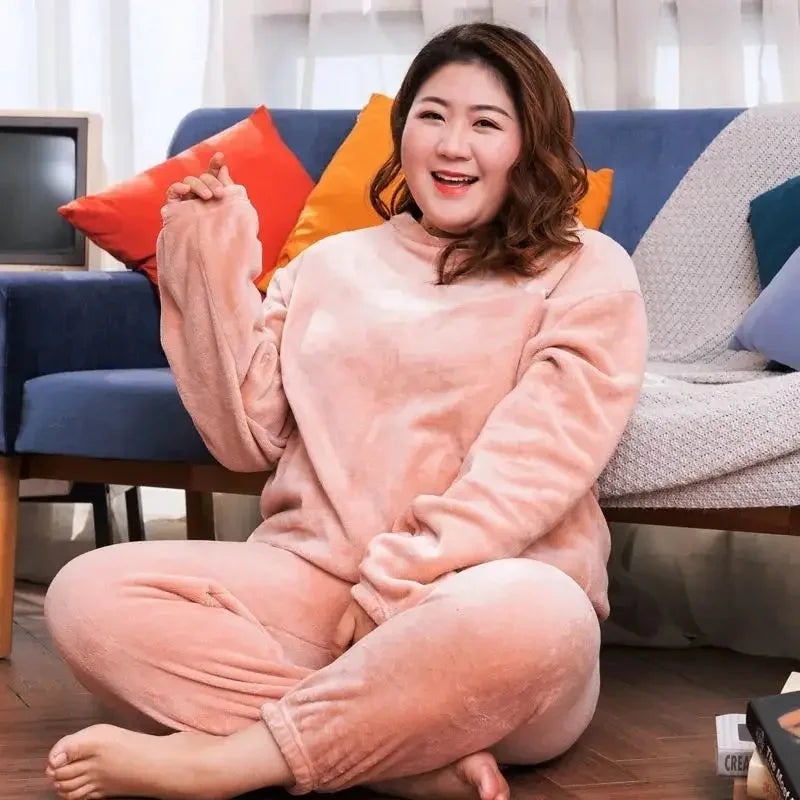 Winter pyjamas Korallen vlies warme Pyjamas Set dicke Langarm große Größe 85kg außerhalb Pyjamas elastische Taille Hosen Pyjama Set