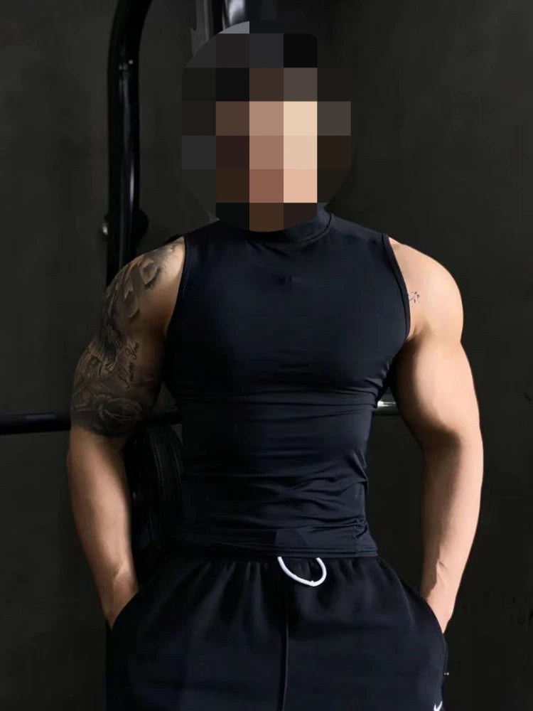 Men's tank tops sports gym clothing high collar breathable sports training clothes gym bodybuilding sleeveless T-shirt tank tops