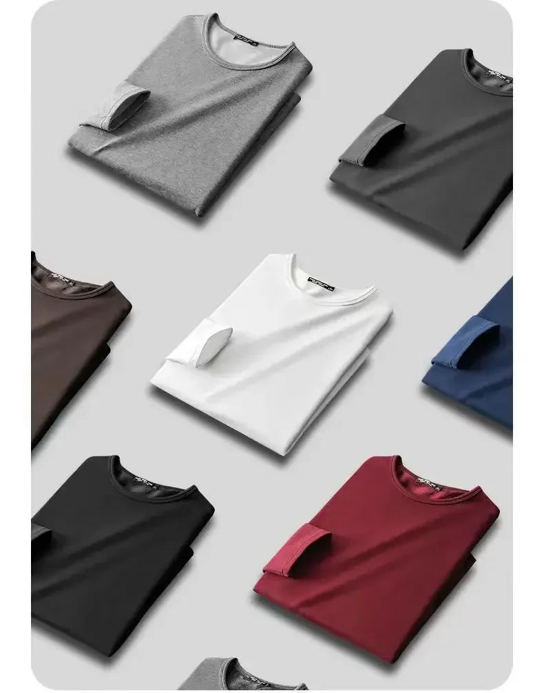 Winter Fleece-Lined Long Sleeve T-Shirt Solid Color Men Women's Same Style Fashion Round Neck Quick Sell Customer Product