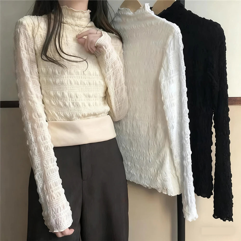 Woman Clothes Half-high Neck Casual Elegant Bottoming Shirt Long-sleeved T-shirt Slim Fit Fashion Tops Women's Thermal Underwear