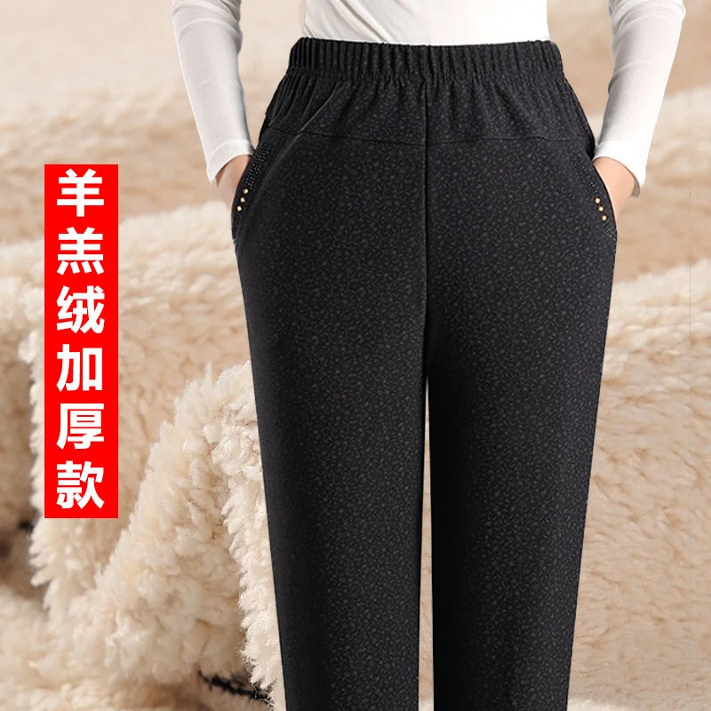 Autumn Winter Women Pants New Elastic High Waist Straight Pants Middle Elderly Mom Casual Pants Oversize XL- 9XL Female Trousers