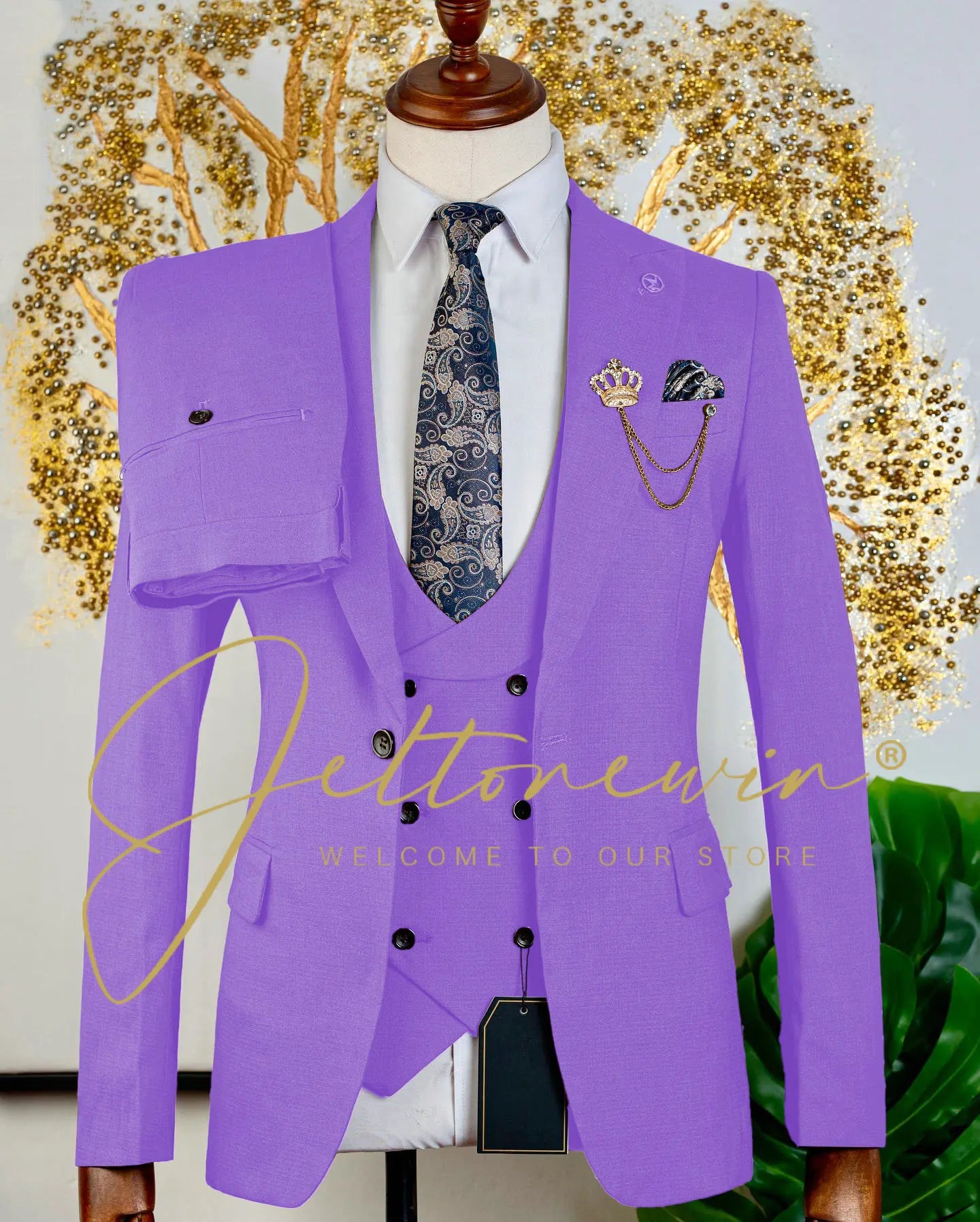 Brauner dreiteiliger Herrenanzug mit Weste und Hose, schmale Passform, formelle Kleidung für Hochzeit, Trauzeugen, Party, Business-Anlass