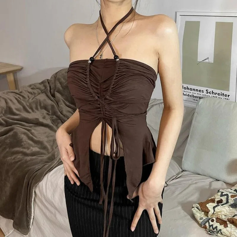 Sommer Damen Mode Off-Shoulder Neckholder Cami Tops Sexy Spicy Style Slim Fit Crop Tops Ärmellos Rückenfrei Stylische Streetwear