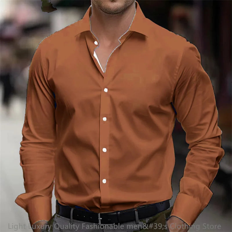 21-farbiges Herrenhemd, einfarbiges Hemd, langärmeliges Revershemd, einreihige Kleidung, Business, Büro, Mode, lässig, XS-6XL