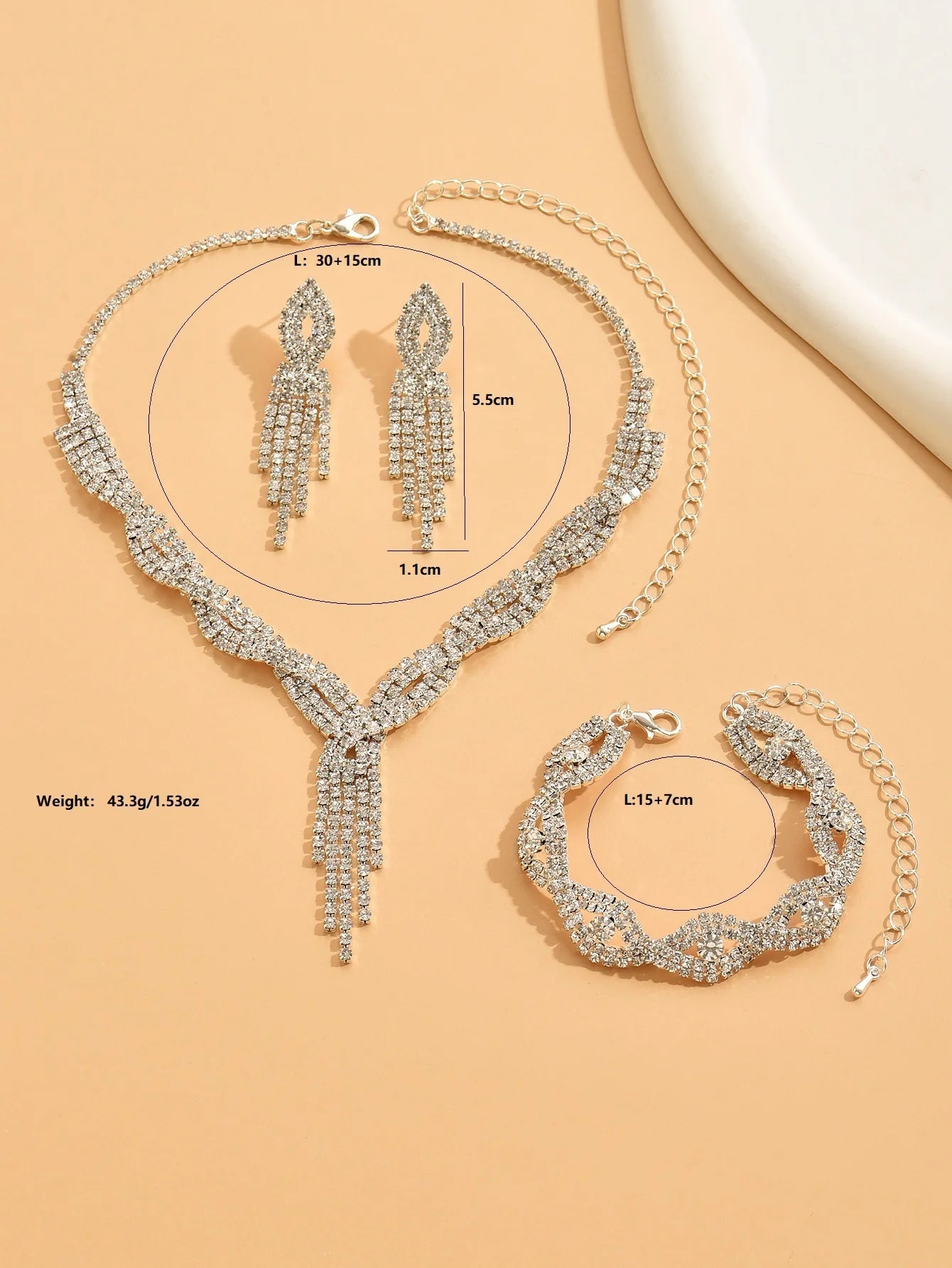 4PC Damen Mode Kupfer Klaue Kette Hohl Quaste Halskette Ohrringe Armband Schmuck-Set Hochzeit Bankett Party Festival geschenk