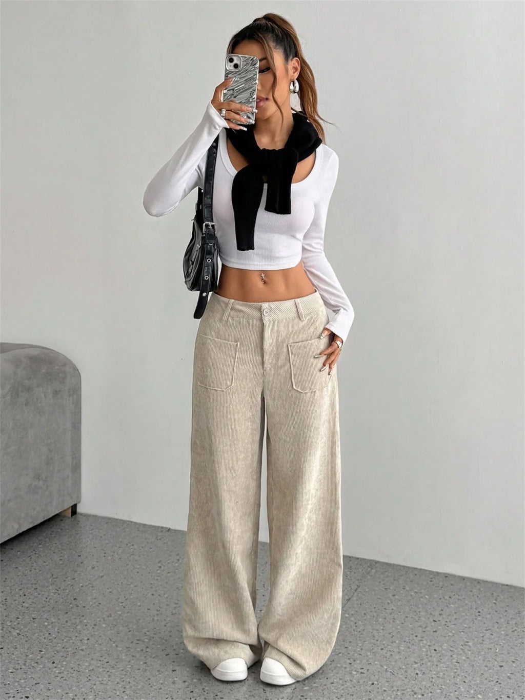 Women Autumn Winter Corduroy Pant Fashion Retro New In Wide Leg Trousers Lady Casual High Waist Solid Pants Street Chic Clothes