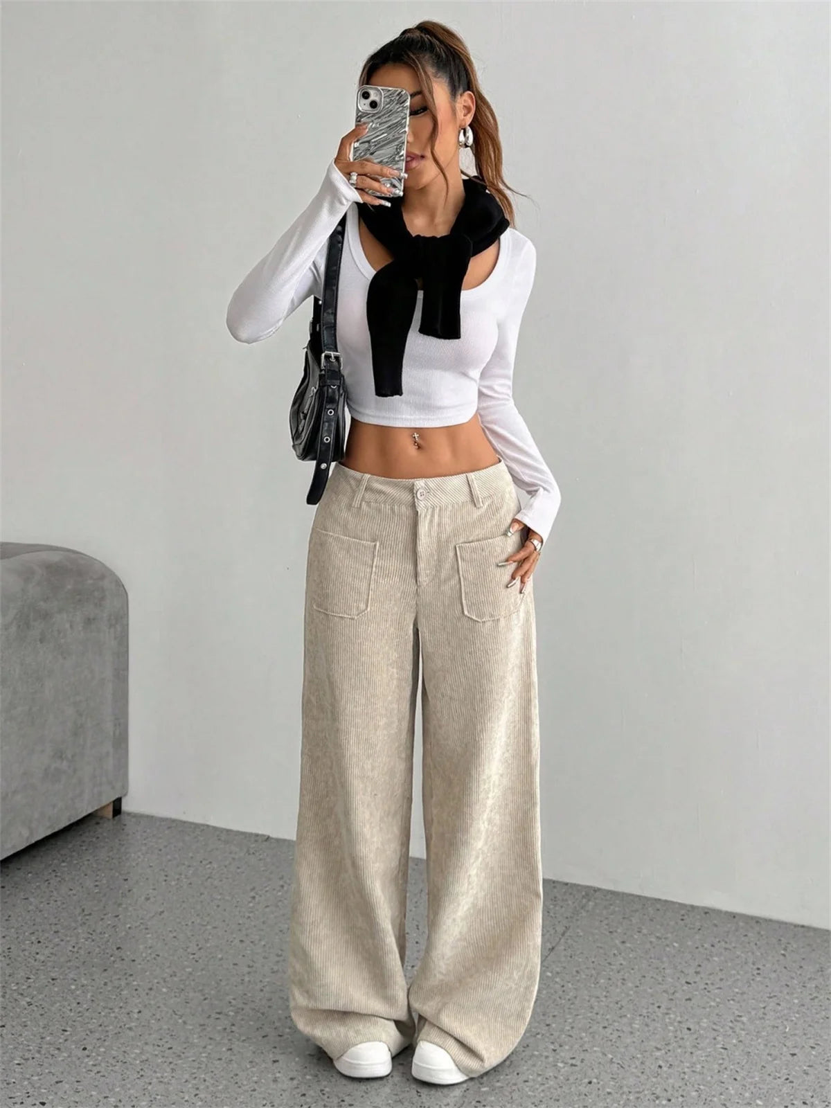 Women Autumn Winter Corduroy Pant Fashion Retro New In Wide Leg Trousers Lady Casual High Waist Solid Pants Street Chic Clothes