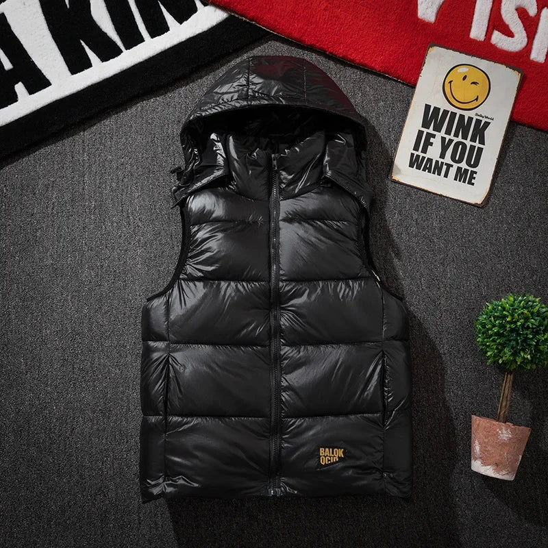 Männer Verdickte Daunen Baumwolle Weste Helle Oberfläche Mode Marke Warme Herbst Winter Oberbekleidung Schulter Pad Weste Jacke