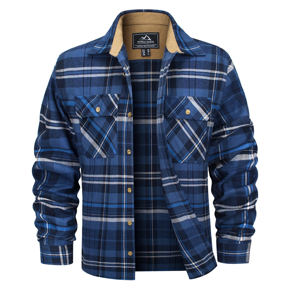 MAGCOMSEN Flanellhemden für Herren, langärmelig, Baumwolle, langärmelig, kariertes Hemd mit 2 Taschen, Knopfleiste, lässiges Cordhemd für Herren