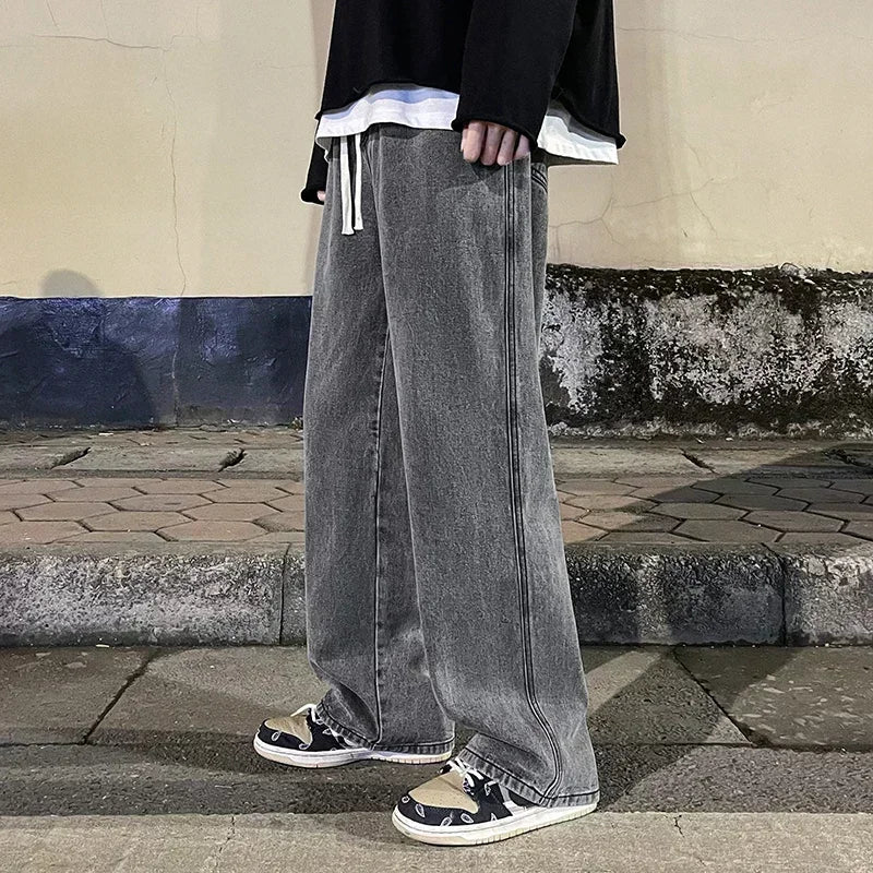 2025 neue Streetwear Lose Jeans Männer Koreanischen Stil, Mode, Lose Gerade Breite Bein Hosen Männer der Marke Kleidung Schwarz Licht blau