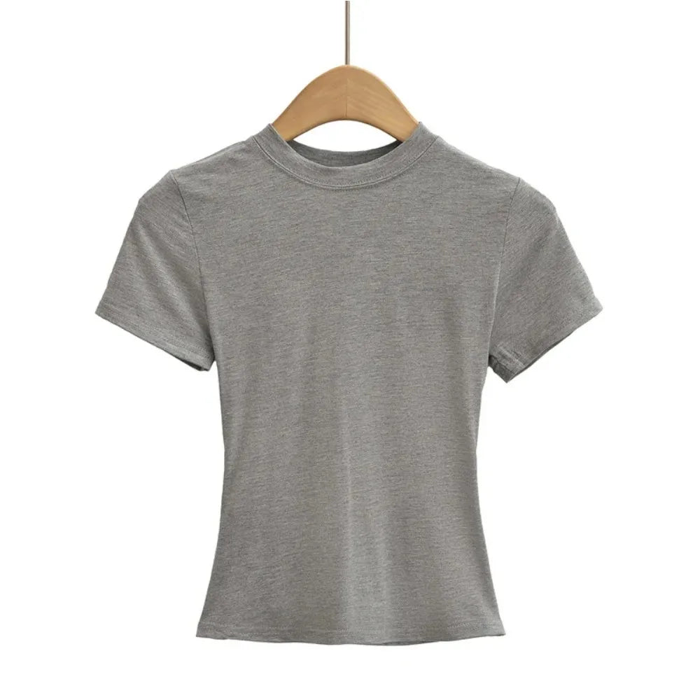 2025, neues, hochwertiges, lässiges T-Shirt, sexy, schlanke, kurze Ärmel, Modetrend, solide Damenbekleidung, Y2K-Tops