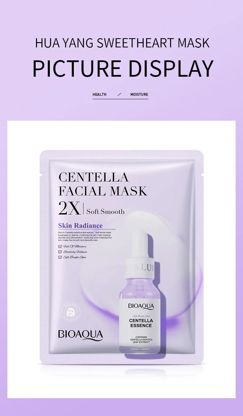 20 Stück BIOAQUA Centella Kollagen Gesichtsmaske Feuchtigkeitsspendende erfrischende Blattmasken Hyaluronsäure Gesichtsmaske Hautpflegeprodukte
