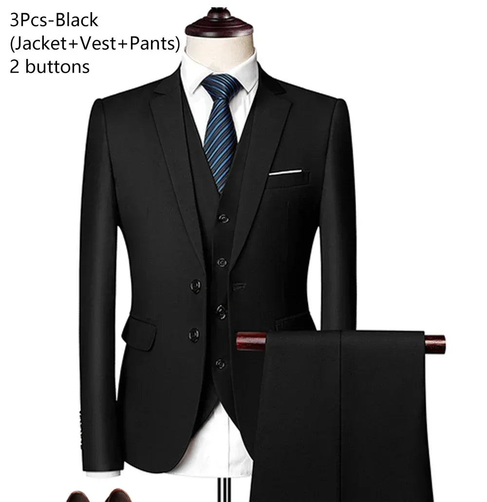 Anzüge für Männer, 3-teiliges Set, elegante Hochzeit, modisch, klassisch, volle Jacken, Weste, Hosen, Blazer, Outfit, 2025, formelles Kostüm