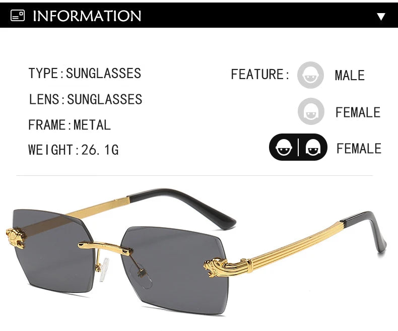 Damen Metallrahmenlose Sonnenbrille Hochwertige Luxusmarke Klassische Casual Sandfarbene Sonnenschutz-Brille Unisex Outdoor-Sport-Sonnenbrille
