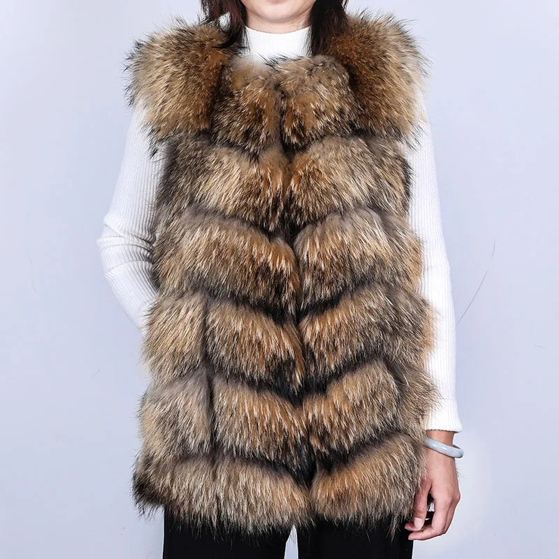 Plus Size Tops Brown Fur Maomaokong Obese Women's Outerwear Natural Raccoon Real Fur Coat Winter Jacket Female Clothing 4xl