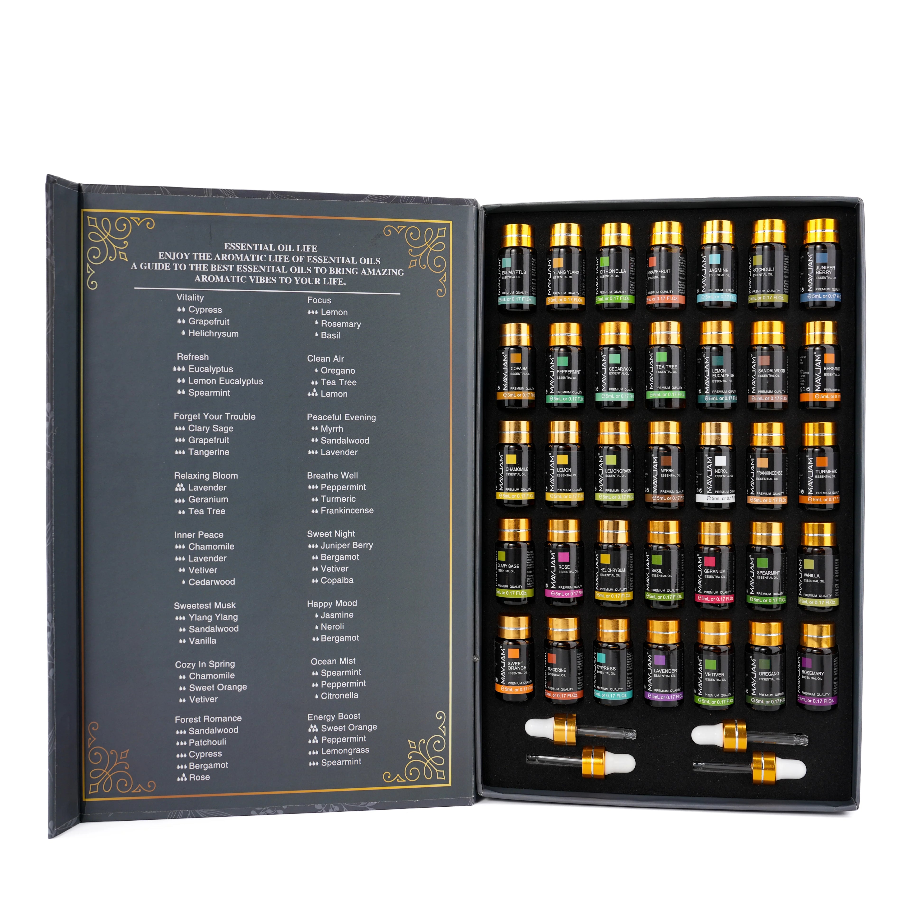 MAYJAM 35 Flaschen Aromatherapie-Geschenkset für ätherische Öle, Lavendel, Jasmin, Eukalyptus, Vanille, Pfefferminze, Sandelholz, Duftöle