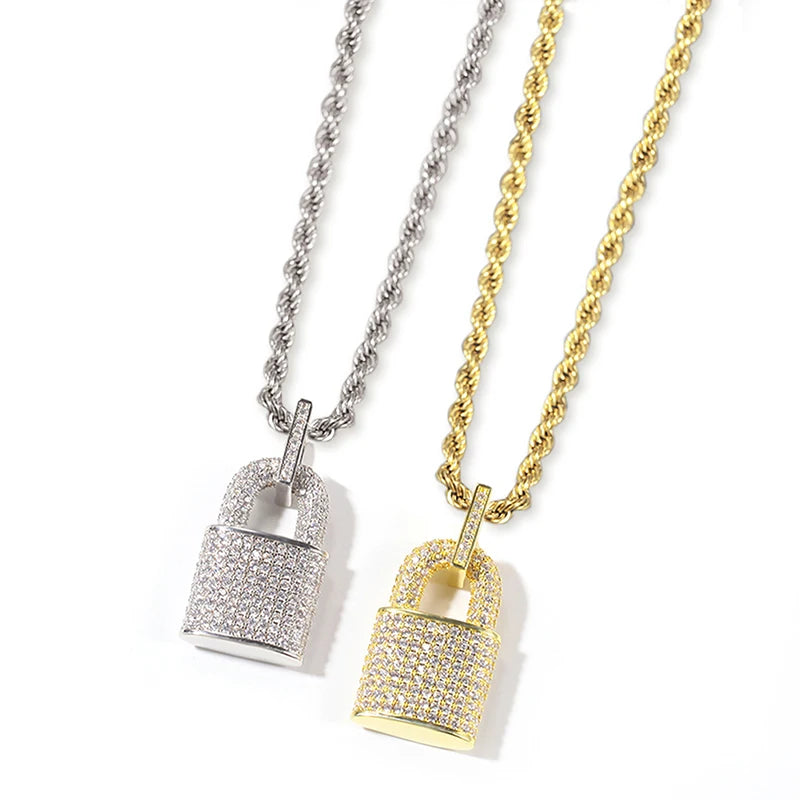 Huitan Hip Hop Lock Anhänger Halskette für Frauen Männer voll mit bling bling cz Aussage Rock Neck Accessoires weiblichen männlichen Schmuck