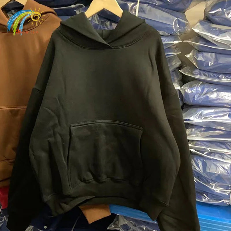 Autumn Winter High Street Oversized Kanye West Hoodie Men Women 1:1 Solid Color Black Brown Red Blue Pullover Streetwear Hooded