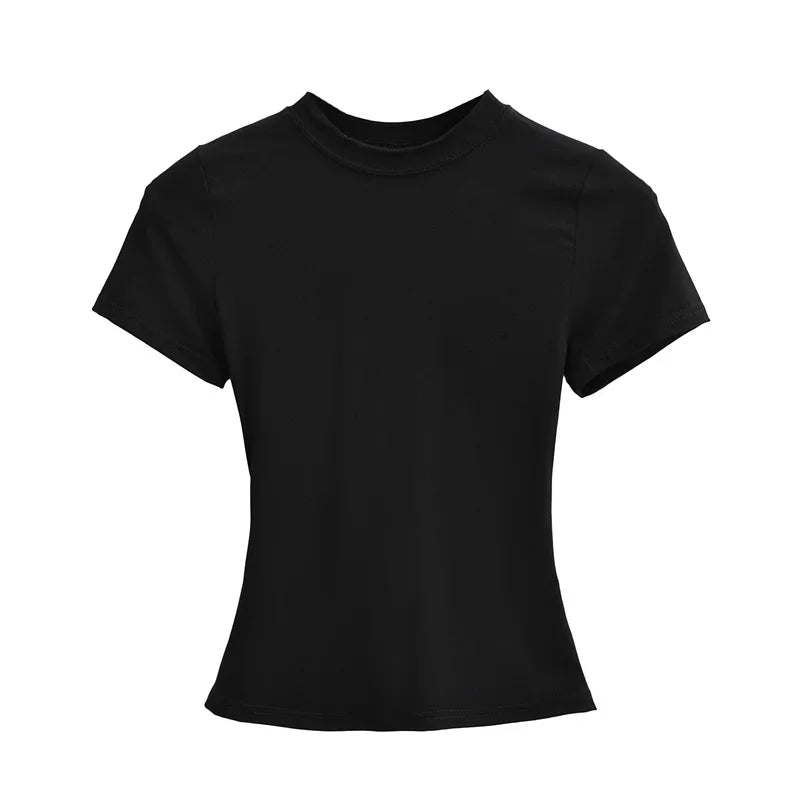 2025, neues, hochwertiges, lässiges T-Shirt, sexy, schlanke, kurze Ärmel, Modetrend, solide Damenbekleidung, Y2K-Tops