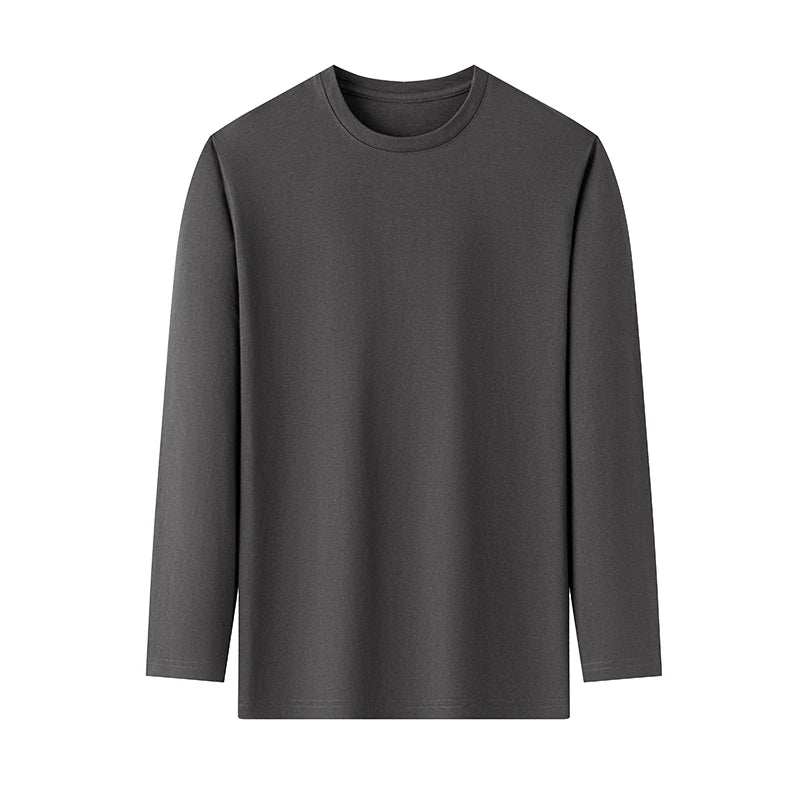 Herren-T-Shirt, einfarbig, Rundhalsausschnitt, Baumwolle, langärmelig, Sommer, bequem