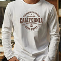 Men's 100% pure cotton loose fit comfortable sports and leisure California West Coast printed round neck long sleeved T-shirt